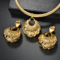 Middle East Fashionable Jewelry Overseas Electroformed Style Copper Gold Plated Press Pattern Necklace Earrings Set 2-Piece Set Banquet Accessory
