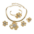 Vintage Jewelry 5 Petal 3D Flower Pendant Bead Collar Bangle Ring Earrings Set Light Luxury Banquet