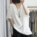 Cotton Linen V-Neck T-Shirt - Plus Size Casual Summer Lightweight Top Women