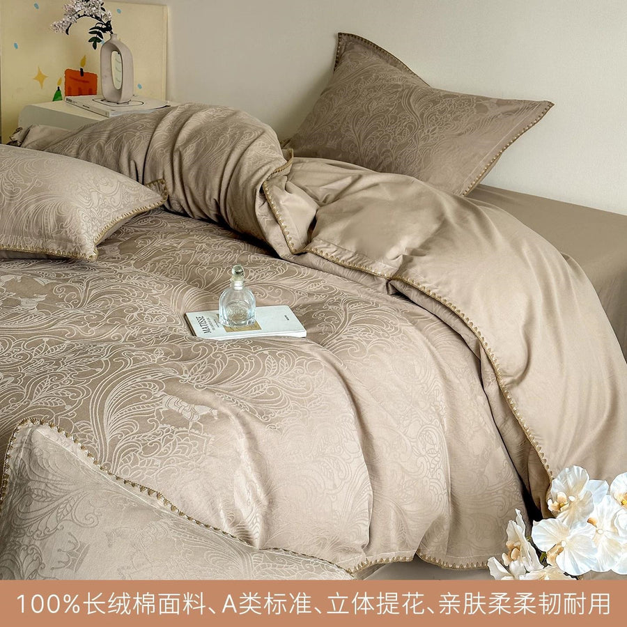 Pink Leaf Fragrance Raised Jacquard Cotton 4-Piece Bedding Set - view 5