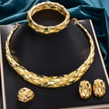 Bestseller EU/US Import 18K Gold Connect Plain Band Necklace Earrings Set Ring Bracelet Set India Women Banquet Jewelry Set