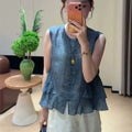 Summer Korean Youthful Sleeveless Patchwork Ruffle Shirt + Tank Top