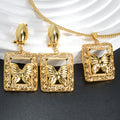 Overseas Jewelry Geometric Square Dreamy Butterfly Cutout Pendant Necklace Earrings Set 2-Piece Set Women