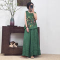 Women's Summer Artistic Retro Ramie Embroidered Loose Straight Leg Wide Leg Pants + T - Tank