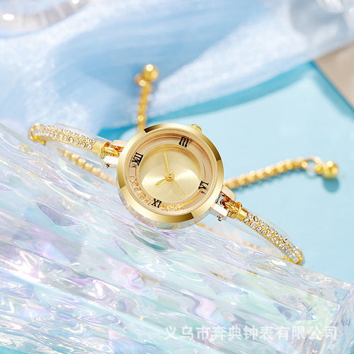 Niche Premium Drilled Crystals Lettering Side Bracelet Watch Fine With Compact New Influencer Glitter Sand Quartz Womens Watch Wholesale