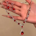 Red Teardrop Cubic Zirconia Necklace Evening Gown Set Accessory Clavicle Chain 2026 New Bestseller Choker Light Luxury Necklace