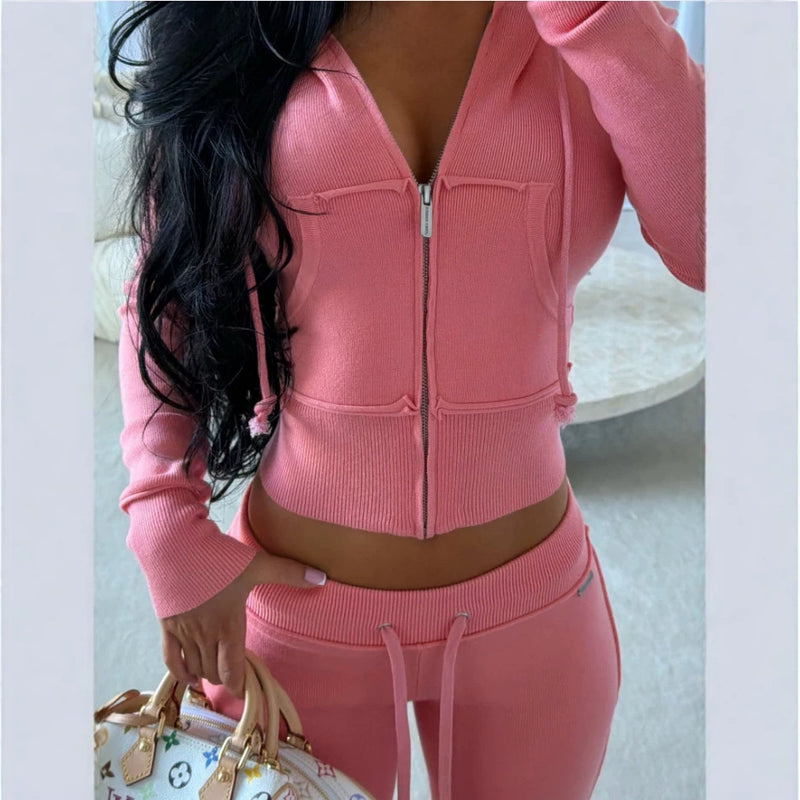 Trendy Casual Drawstring High Waist Loose Fitted Pants + Top Set