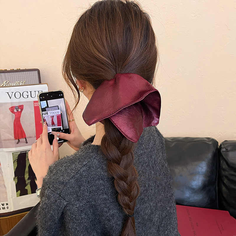Vintage Brown Leather Scrunchie - view 2
