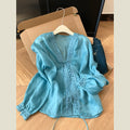 Women's New Chinese Luxury Ramie V-Neck Sun-Protection Lightweight Shirt 2026 - Blue
