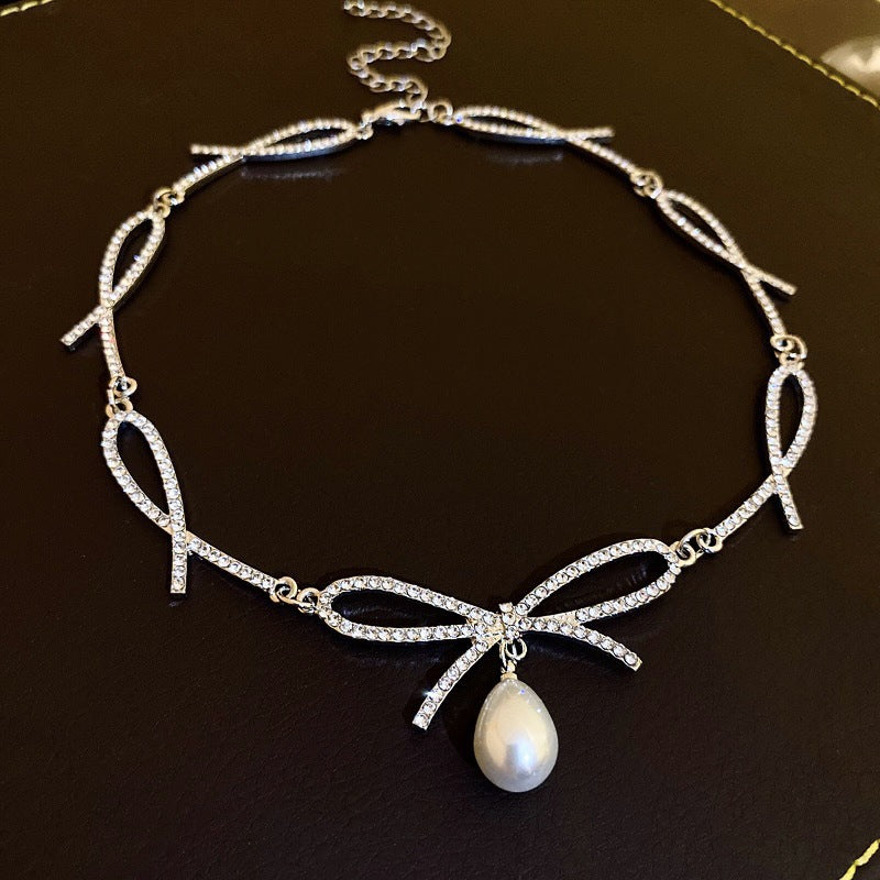 French Multi-Layer Pearl and Rhinestone Necklace - view 11