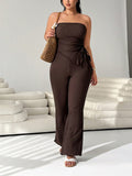 Summer Retro Fashion Tie-Front Fitted Wide Leg Pants + Top 2-Piece Set
