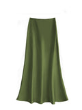 Fall French Elegant Satin High Waist Drapey Skirt