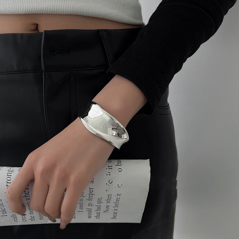 Silver-Tone Irregular Curved Cuff Bracelet - view 3