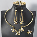 Sweet Cool Hot Girl Bow Copper Gold Plated Bead Collar Niche Unique Design Detail Necklace Bracelet Set Earrings Ring Set