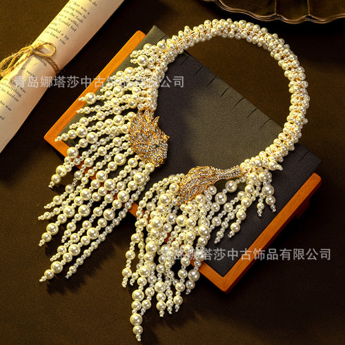 Overseas Western Heavy-Duty Beaded Vintage Breeze Jewelry Creative Fringe Necklace Full Crystal Lion Head Necklace Accessory Choker