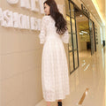 Women's Summer Korean Vacation Lace V-Neck Waist-Tie Fitted Dress + Skirt 2026 - White
