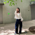Ramie Tencel Crew Neck Tie-Front Shirt