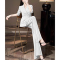 New Chinese Professional Acetate Satin Wide Leg Pants 2-Piece Set