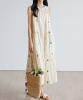 V-Neck Sleeveless Embroidered Camisole Long Dress, Princess Style