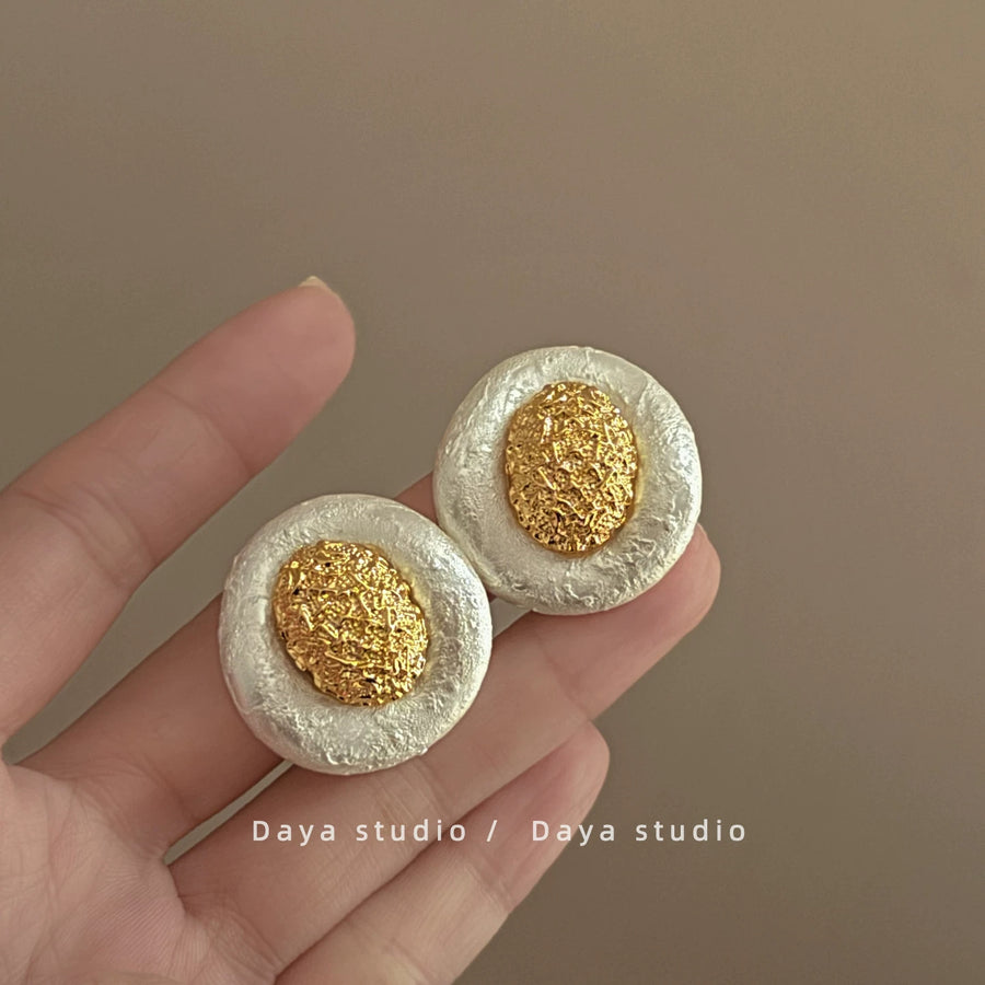 Vintage Pleated Oval Pendant Stud Earrings - view 6