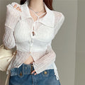 Women's French Retro Sheer Knit Irregular Cardigan