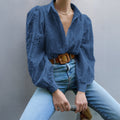 Women's Spring-Summer Casual Fashion Puff Sleeve Hollow-Out Loose Cardigan + Shirt 20 - White