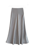 Fall French Elegant Satin High Waist Drapey Skirt