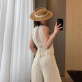 Summer Old Money Fashion Tencel Linen Sleeveless Wide Leg Pants + Vest 2-Piece Set