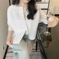 Women's Summer Versatile Long Sleeve Lightweight Loose Cropped Cardigan + Jacket + To - Black