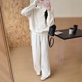 Fall-Winter Casual Knit Wool Stand Collar Wide Leg Sweater + Pants 2-Piece Set