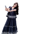 Women's Summer Retro Casual Embroidered Lightweight Skirt Set 2026 - Navy