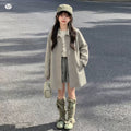 Girls' British Style Mid-Length Trench Jacket - Fall