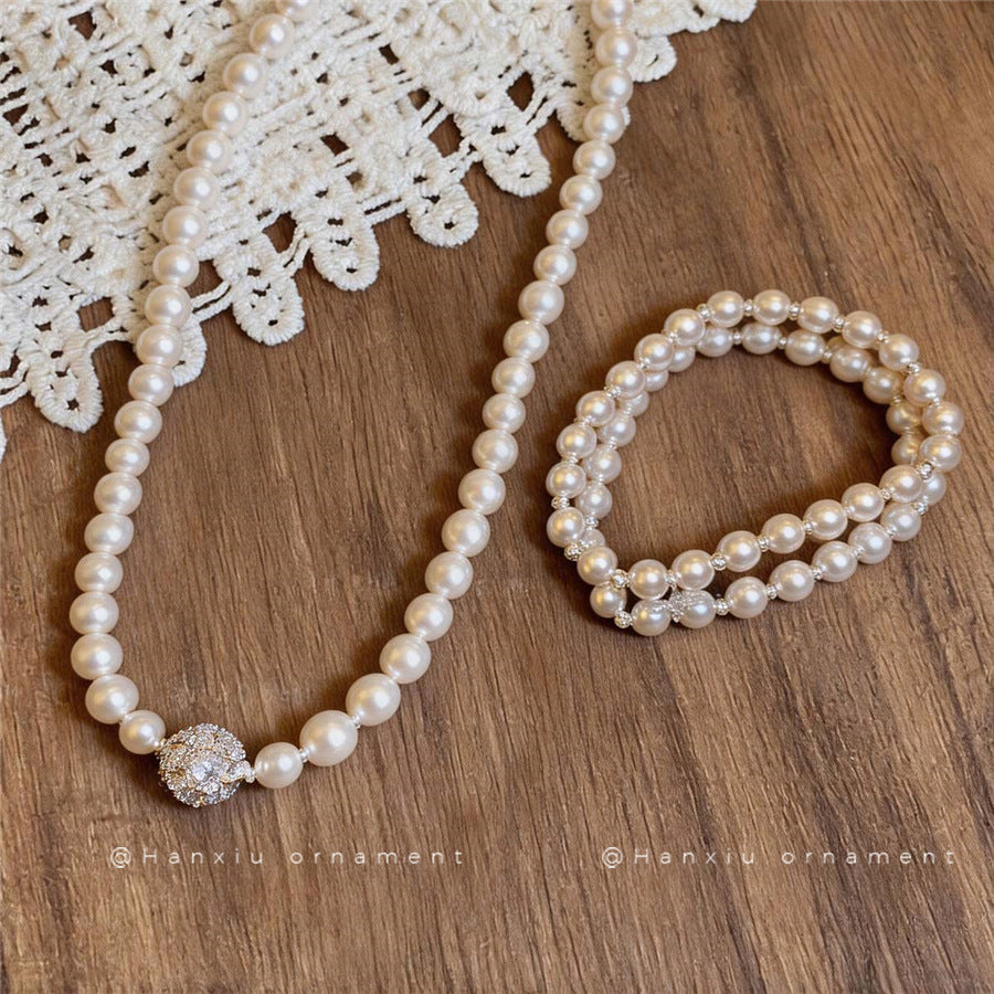 French Pearl Beaded Bracelet and Necklace Set - view 2