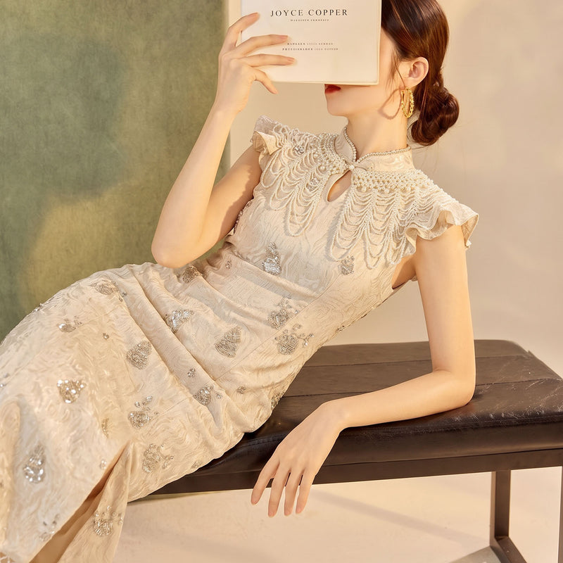 New Chinese Style Beaded Cheongsam Dress ZX P0402