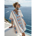 Bohemian Print V-Neck Loose Beach Dress, Summer Sun Protection