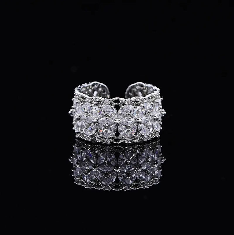 Vintage Rhinestone Flower Statement Ring - view 11