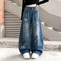 Girls' Korean Cartoon Print Jeans - With Scarf Option