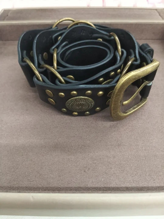 Vintage Round Buckle Leather Belt - view 6