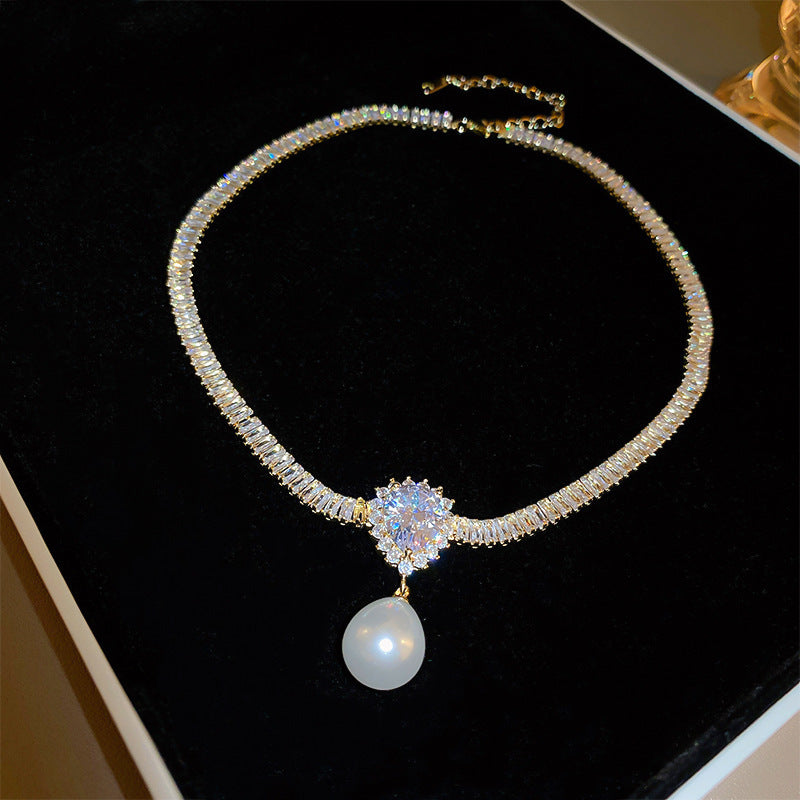 French Multi-Layer Pearl and Rhinestone Necklace - view 9