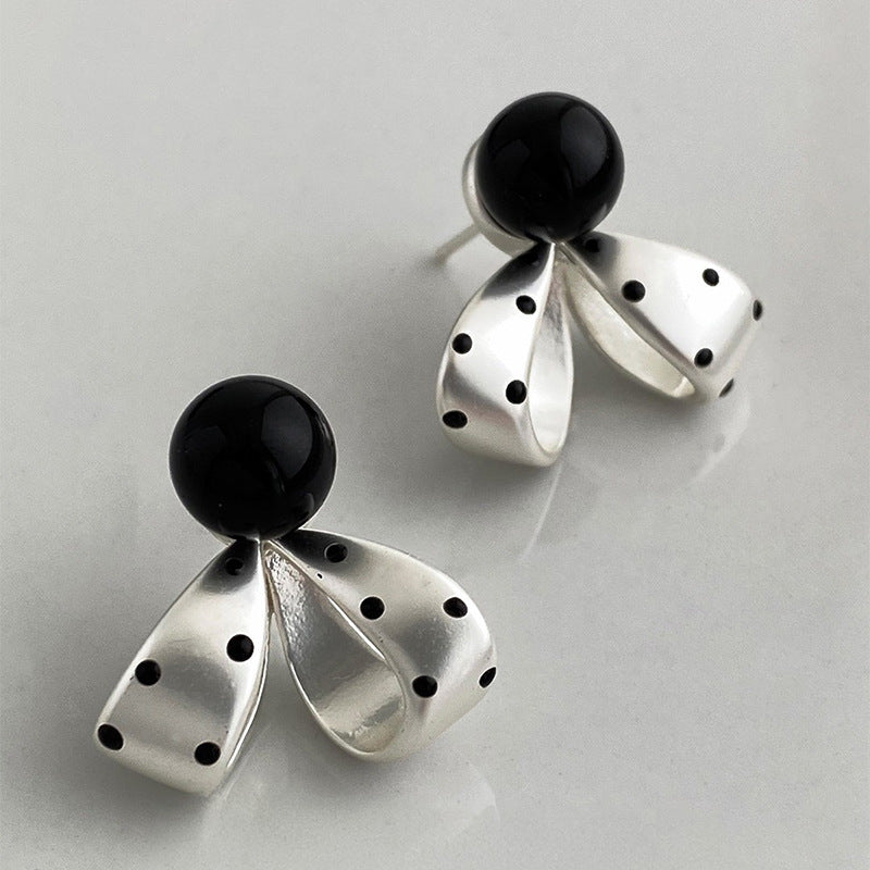 Minimalist Polka Dot Bow Stud Earrings - view 3