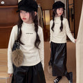 Girls' Letter Print Half Turtle Fleece Knit Base Layer Top