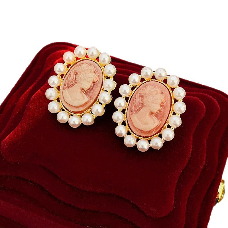 Vintage Rhinestone Flower Pearl Stud Earrings - view 5