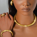 Dubai New Overseas 18K Chinese Style Plain Band Rhinestone Necklace Bracelet Set Earrings Ring Middle East Trendy Accessory Set