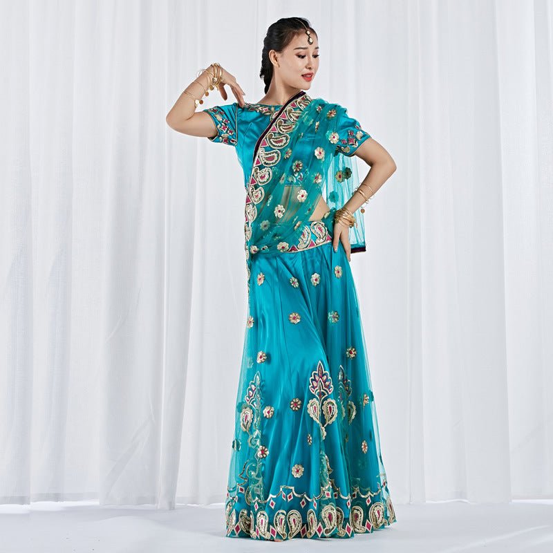 Women's Mesh Saree Set 2026 | 2 Piece Outfit Set - Lake Blue