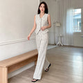 Summer Chanel-Style Office V-Neck High Waist Vest + Pants + Top 2-Piece Set