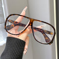 Street Snap Stylish Plano Women Flower Print Retro ins Fashionable Big Frame Aviator Anti-Blue Bare Face Glasses Frame