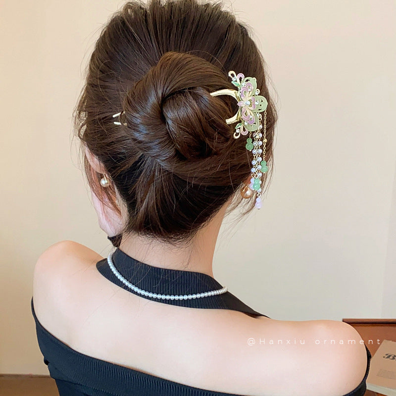 Chinese-Style Enamel Butterfly Tassel Hair Clip - view 4