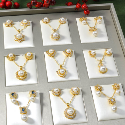 New Overseas Fashionable Inlaid Pearl Multi Style Creative Fresh Simple Necklace 2-Piece Set Overseas Pro Supply