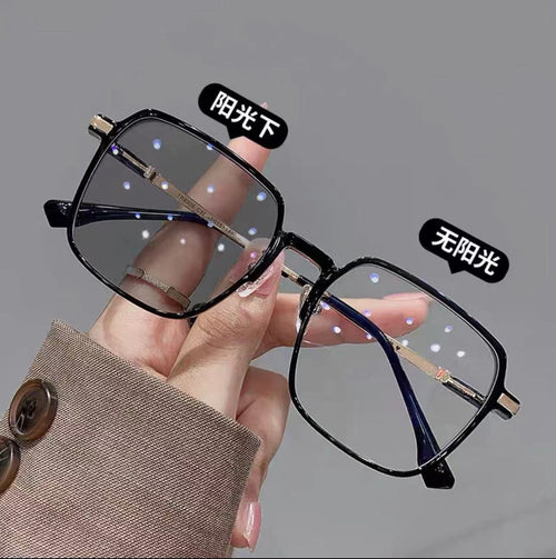 Photochromic Reading Glasses Big Frame Stylish Slender Glasses Frame Fashionable Overseas Light Feel Anti-Blue-Light Photochromic Presbyopia Glasses
