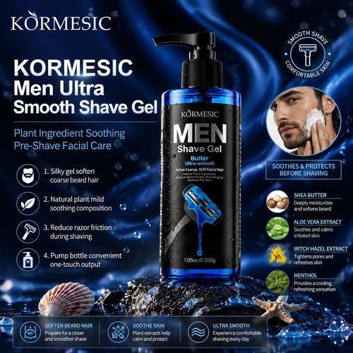 全英文KORMESIC男士剃须啫喱Shaving Gel软化胡须男人剃须护理